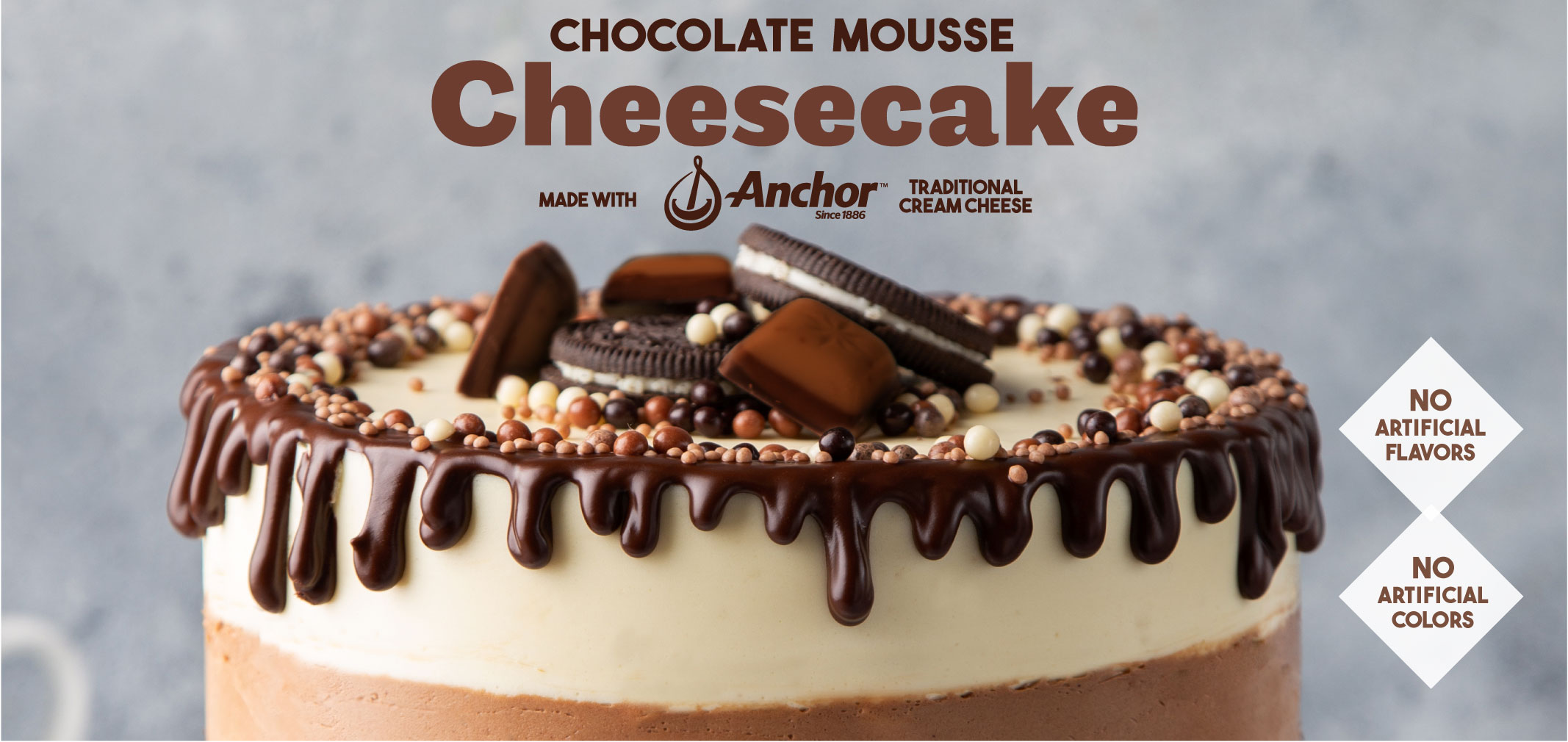 chocolate mousse cheesecake made with anchor (TM) traditional cream cheese label image