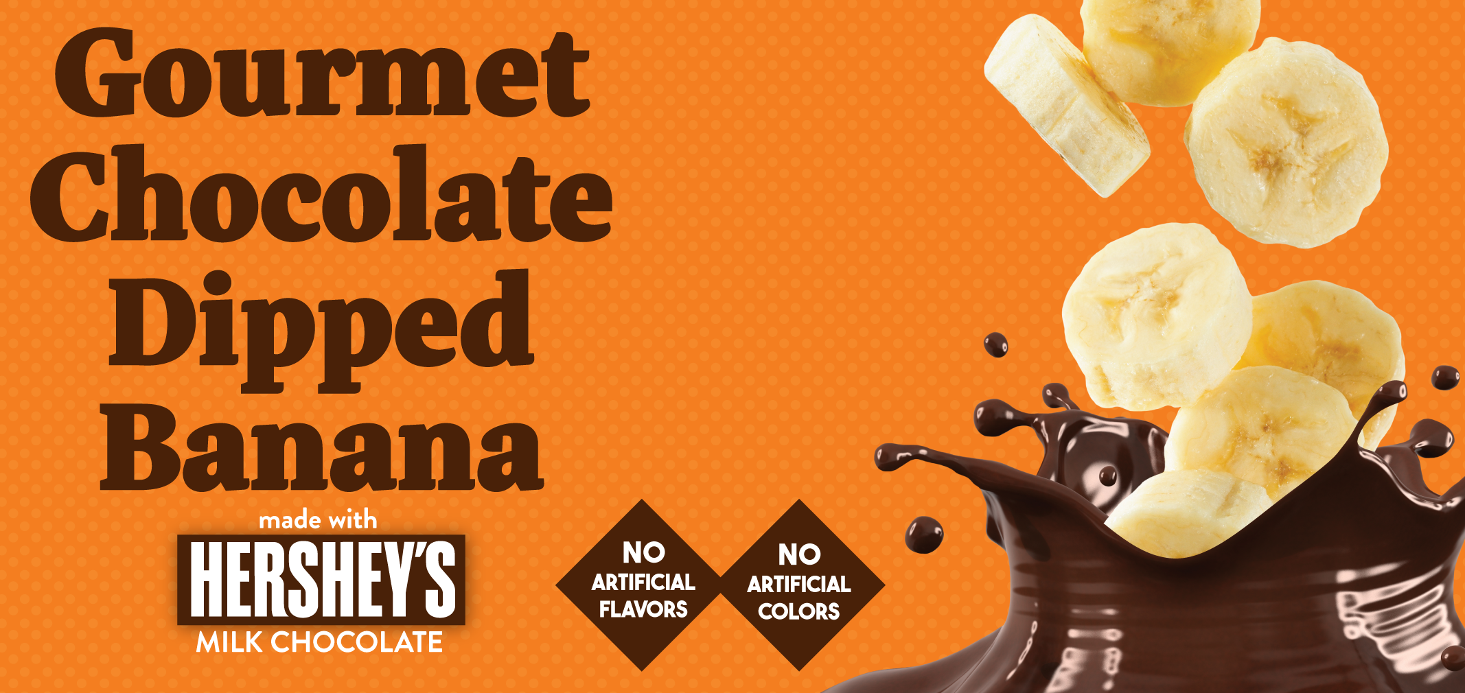 gourmet chocolate dipped banana made with Hershey's® milk chocolate label image