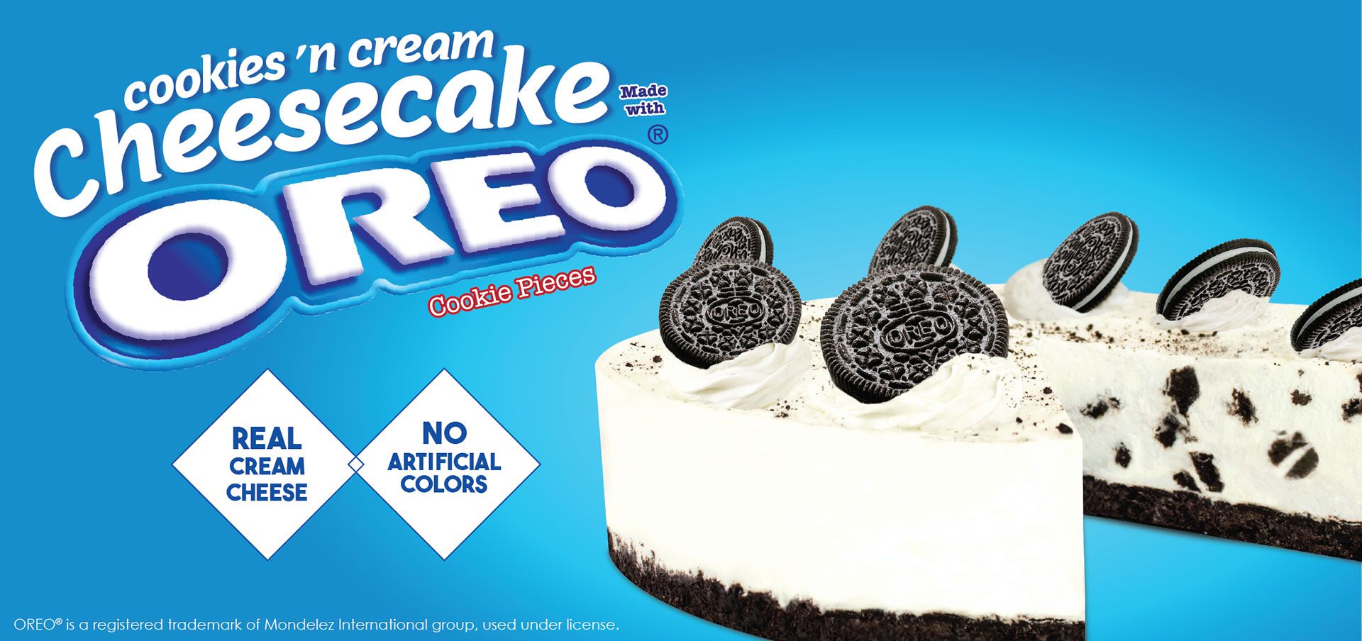 cookies 'n cream cheesecake made with oreo® cookie pieces label image