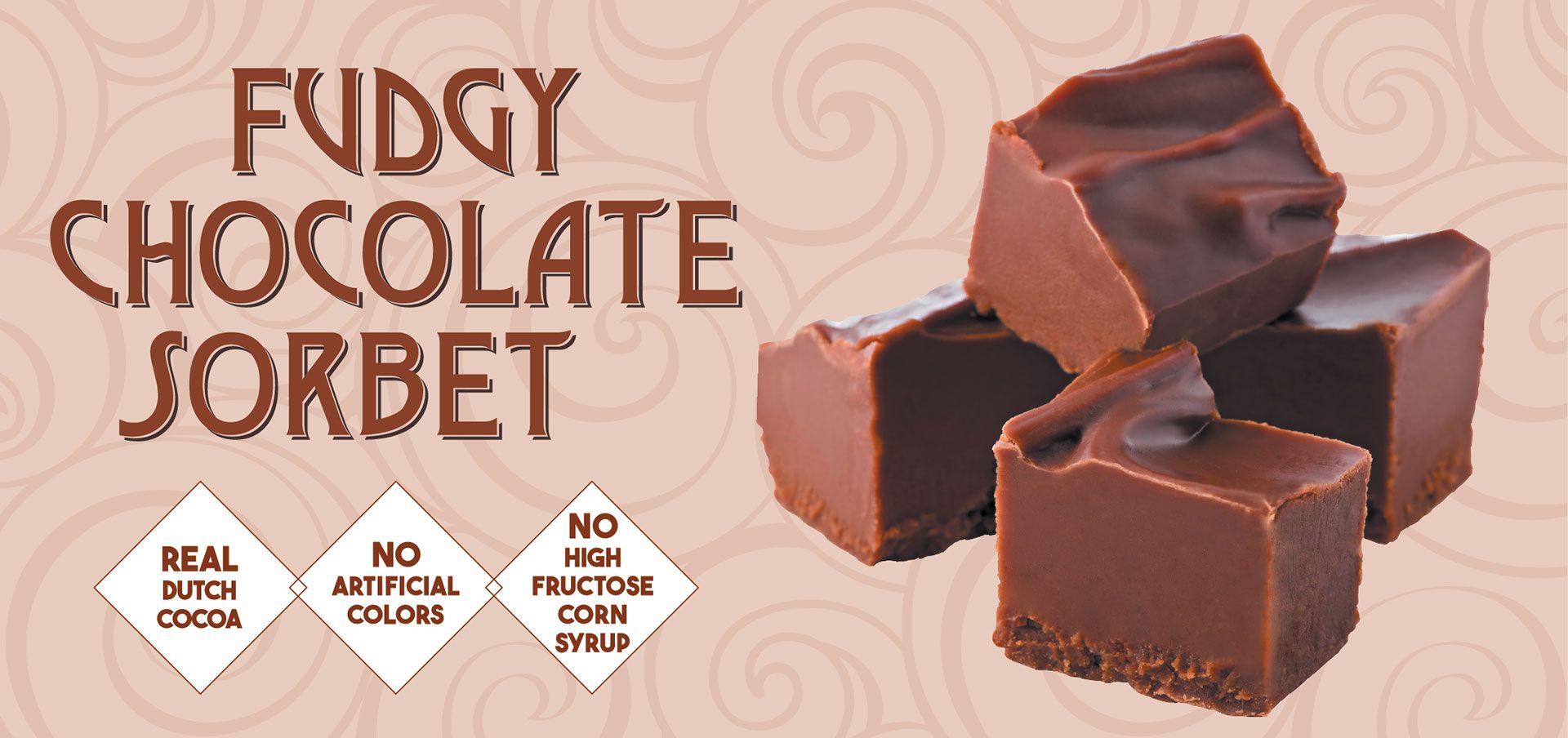 vegan fudgy chocolate sorbet label image