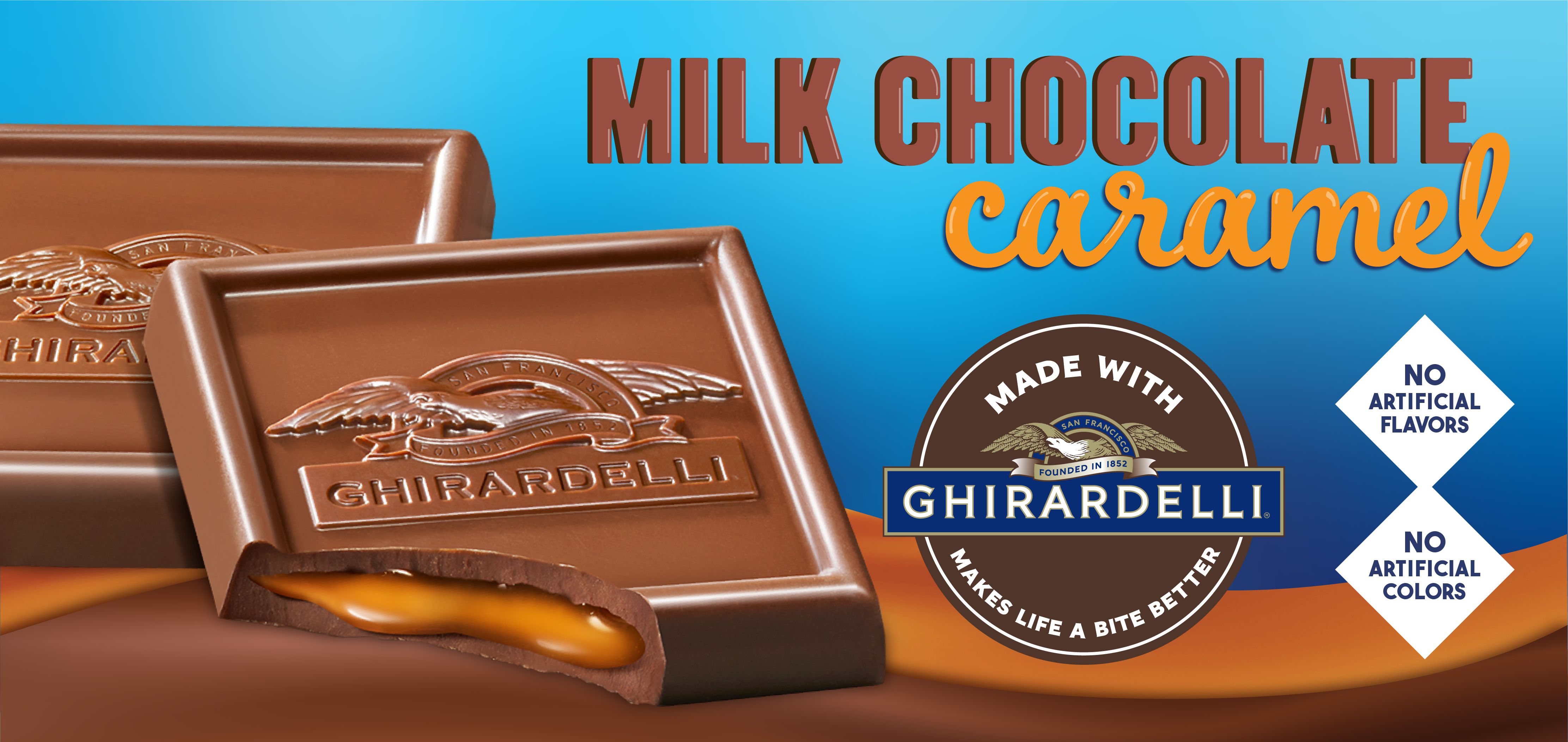 milk chocolate caramel made with ghirardelli®  label image