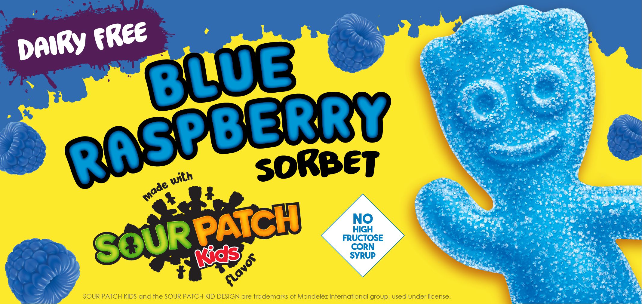 blue raspberry sorbet made with sour patch kids label image