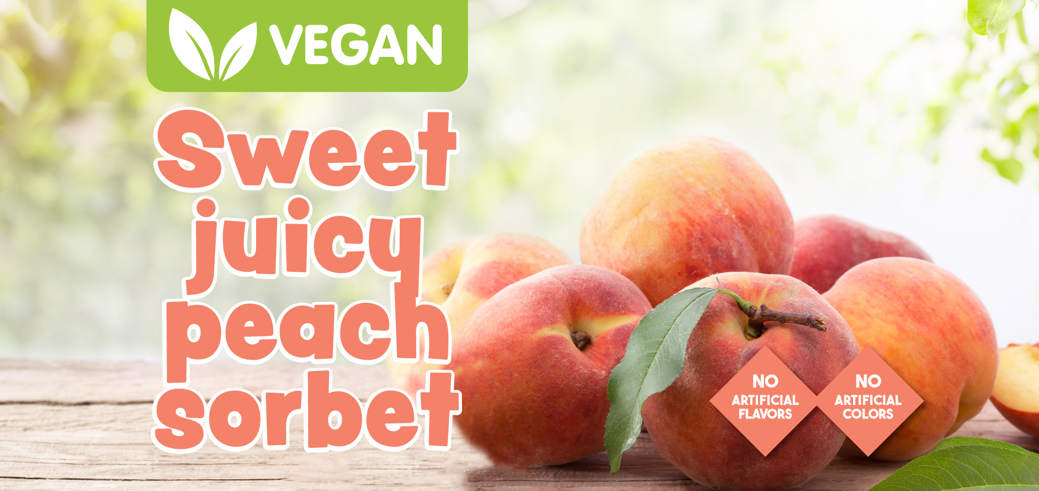 vegan sweet juicy peach sorbet label image