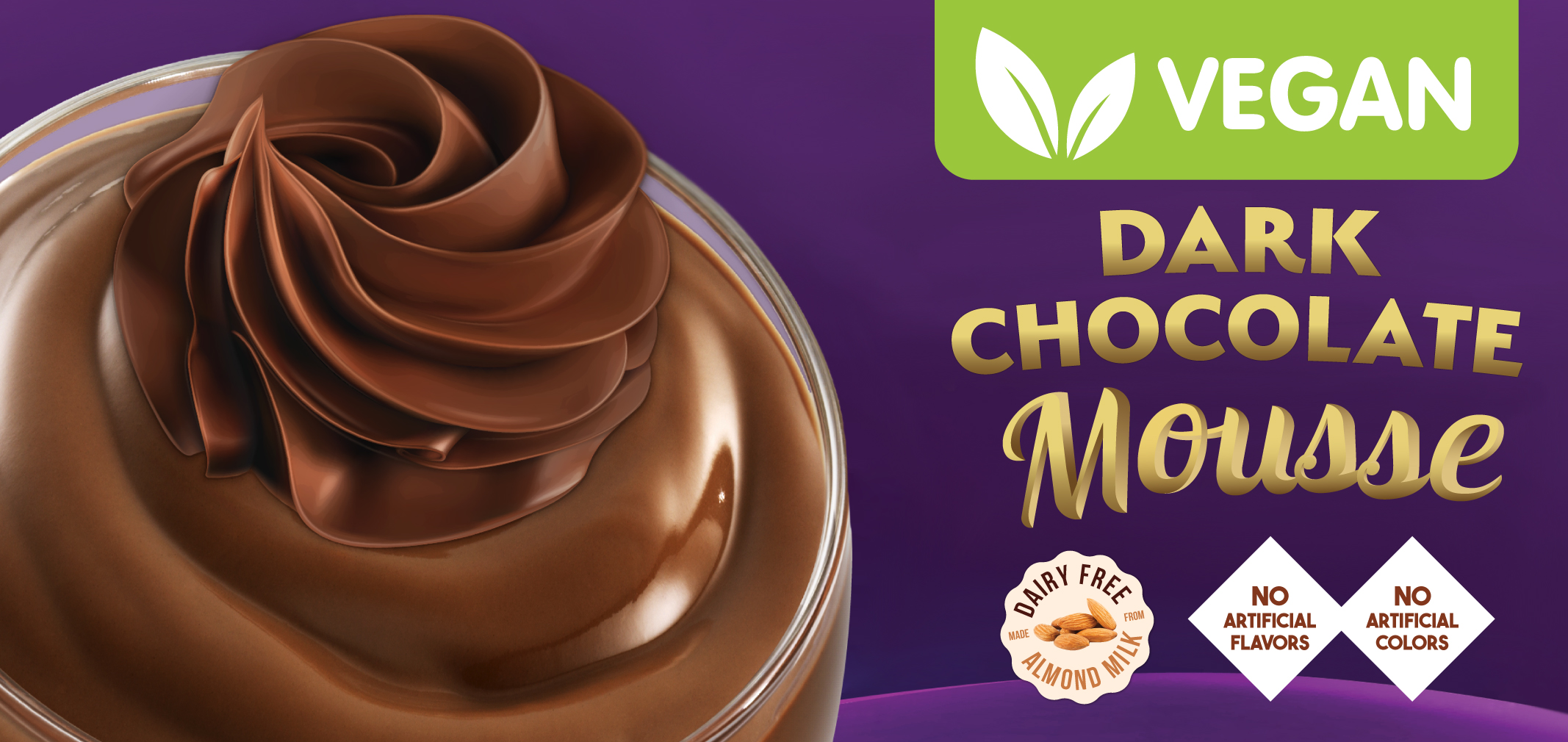 vegan dark chocolate mousse made from almond milk label image