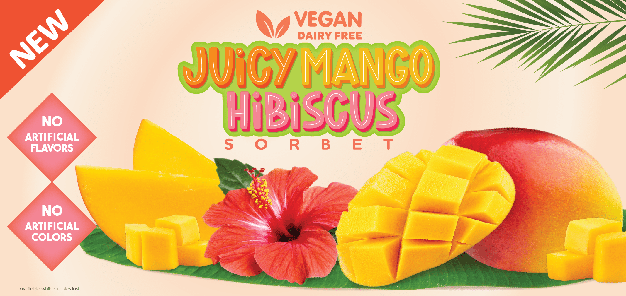 Vegan Juicy Mango Hibiscus Sorbet, available at Menchie's near you.